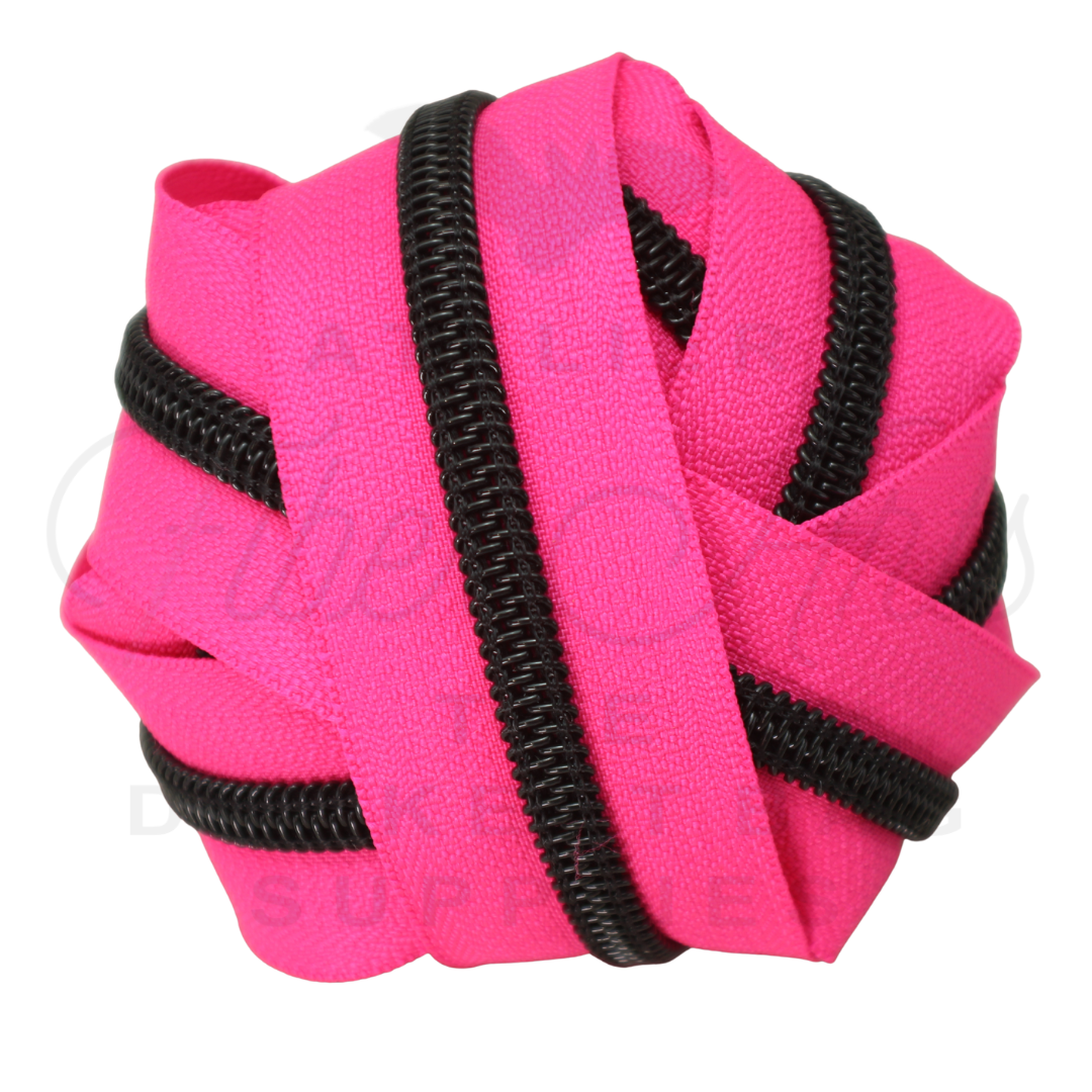 #5 Zipper - Hot Pink - Black Teeth at Atelier Fiber Arts