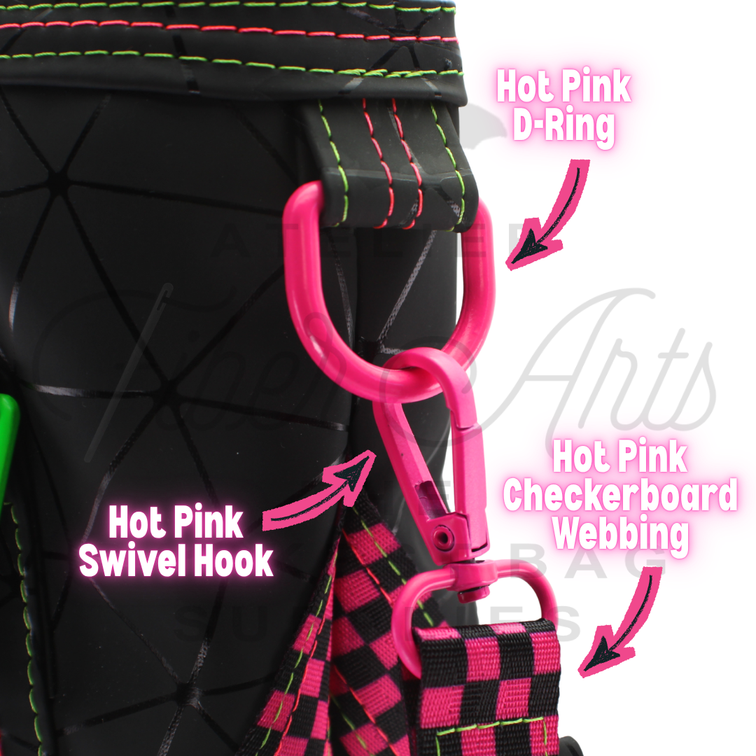 Webbing - Hot Pink Checkerboard - 25mm (1in) sold by the meter at Atelier Fiber Arts
