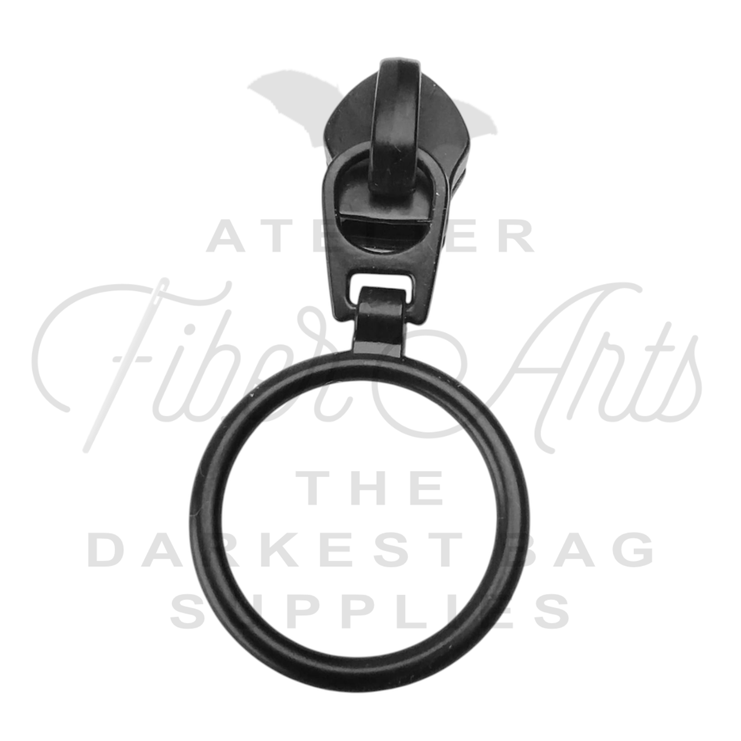 #5 Dangly Ring Zipper Pulls in Matte Black at Atelier Fiber Arts