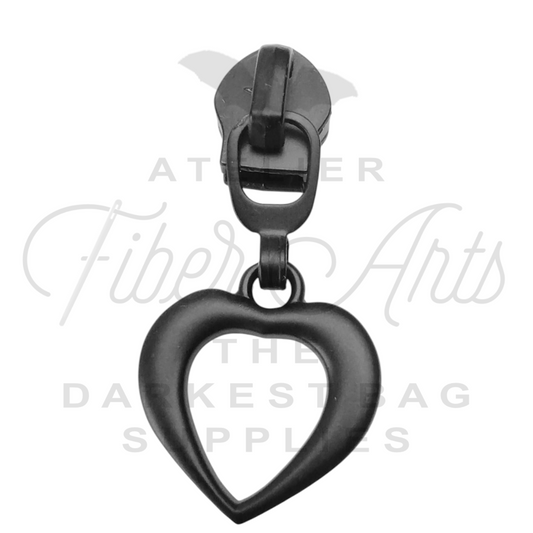 #5 I Heart You Zipper Pulls in Matte Black at Atelier Fiber Arts