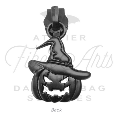 #5 Pumpkin Witch Zipper Pulls in Matte Black at Atelier Fiber Arts