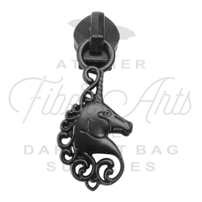 #5 Unicorn Mane Zipper Pulls in Matte Black at Atelier Fiber Arts