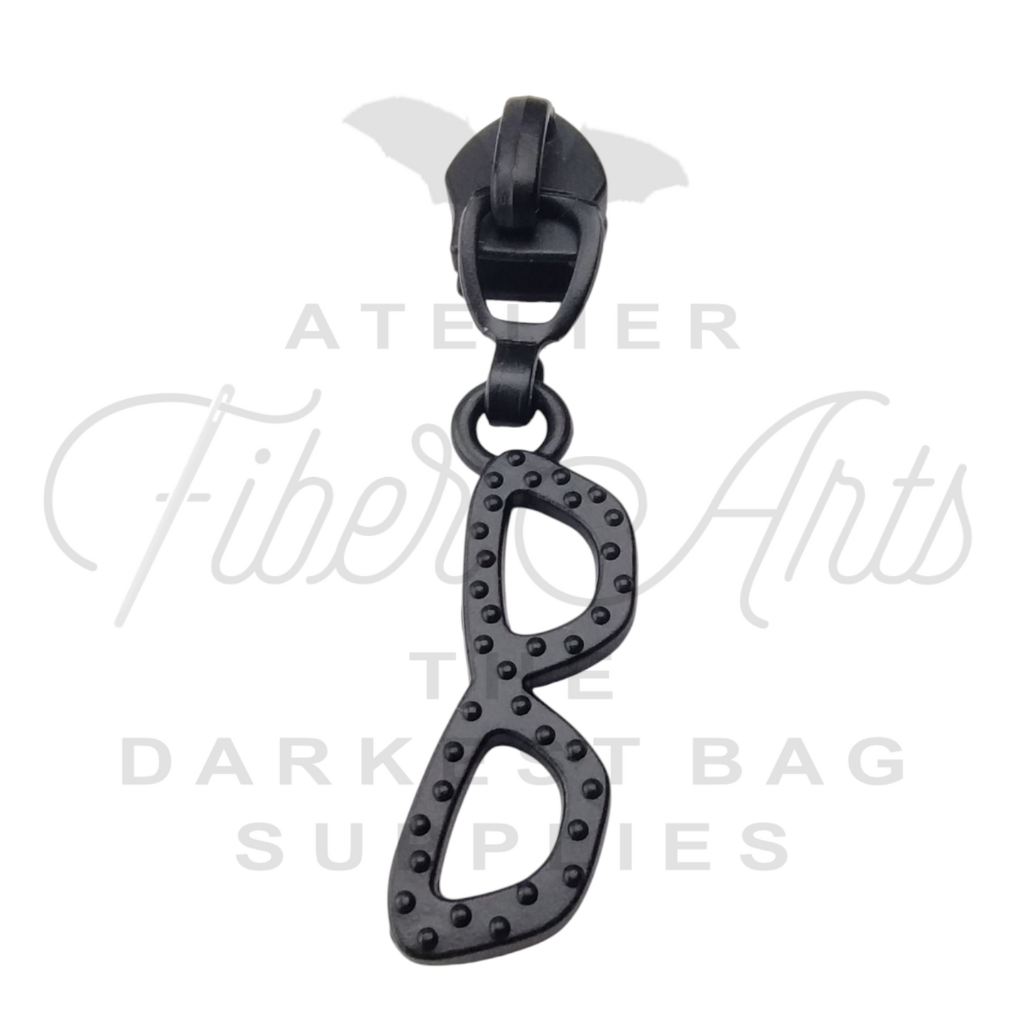 #5 Glasses Zipper Pulls in Matte Black at Atelier Fiber Arts
