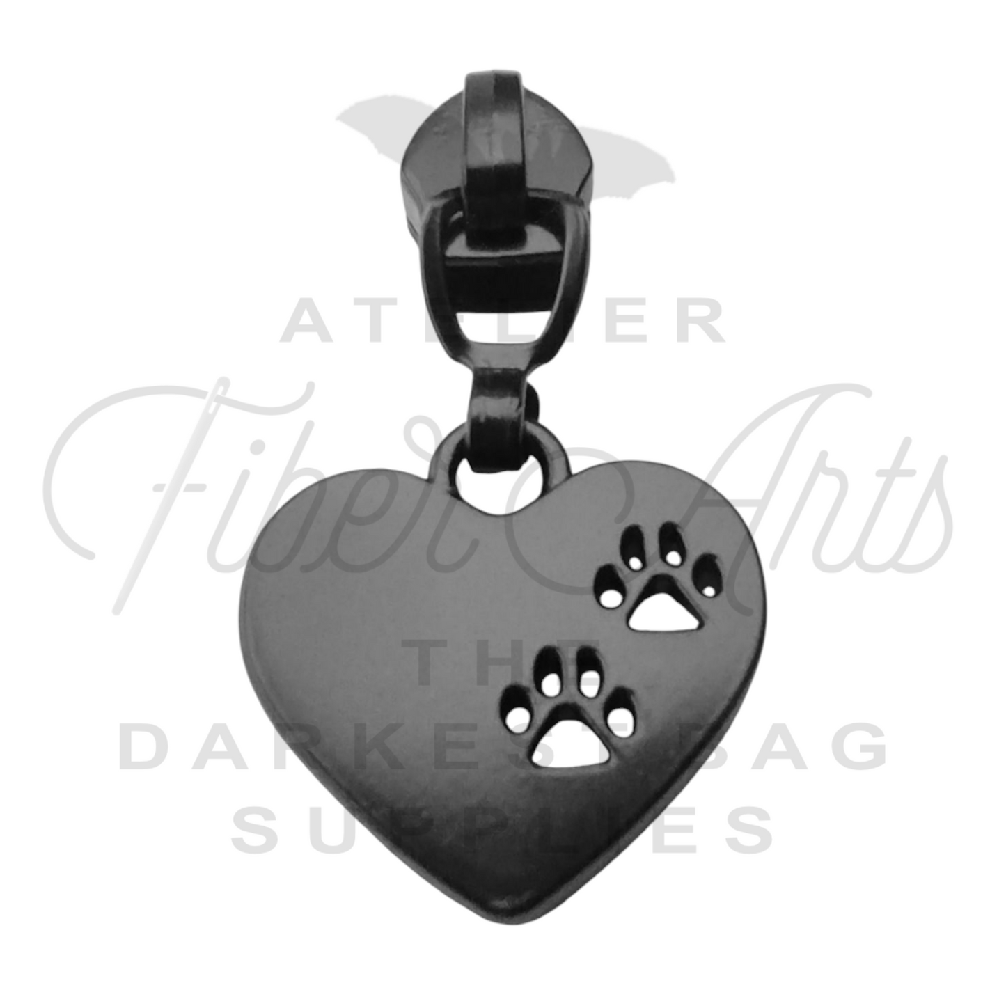 #5 Heart Paw Print (Solid) Zipper Pulls in Matte Black at Atelier Fiber Arts