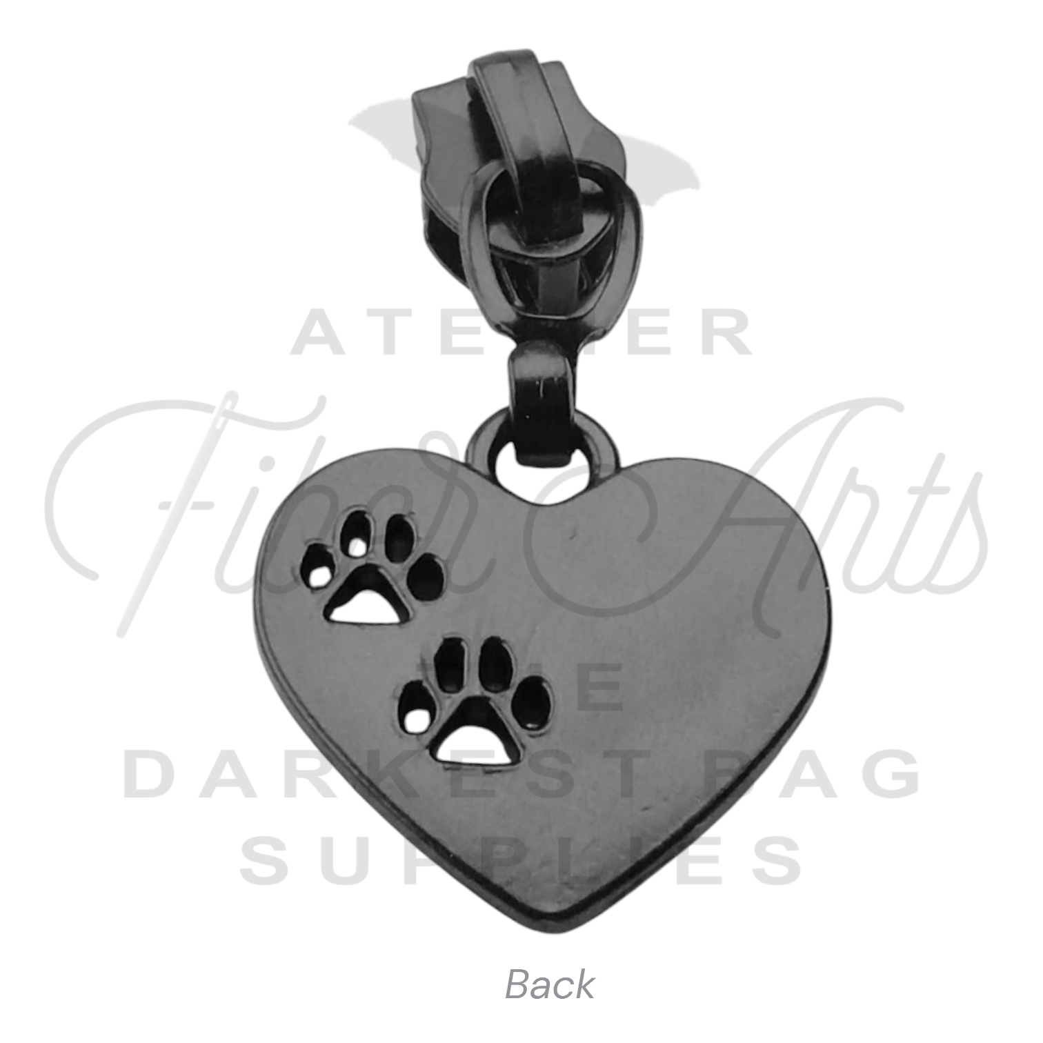 #5 Heart Paw Print (Solid) Zipper Pulls in Matte Black at Atelier Fiber Arts