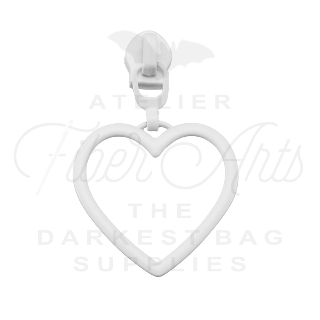#5 Large Heart Zipper Pulls in White