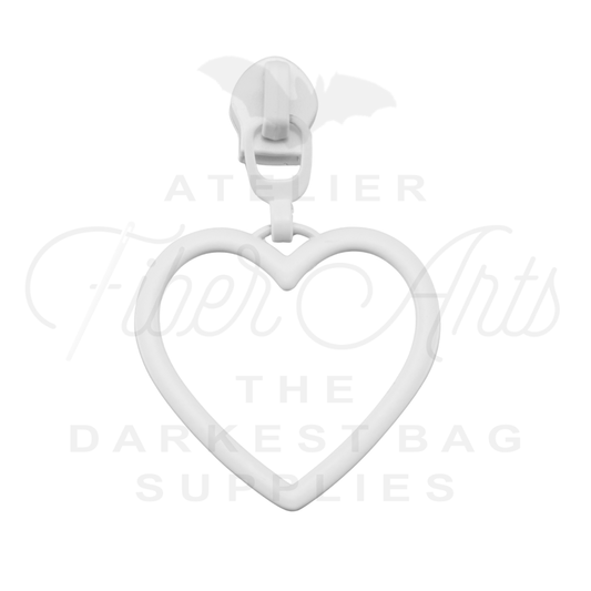 #5 Large Heart Zipper Pulls in White at Atelier Fiber Arts