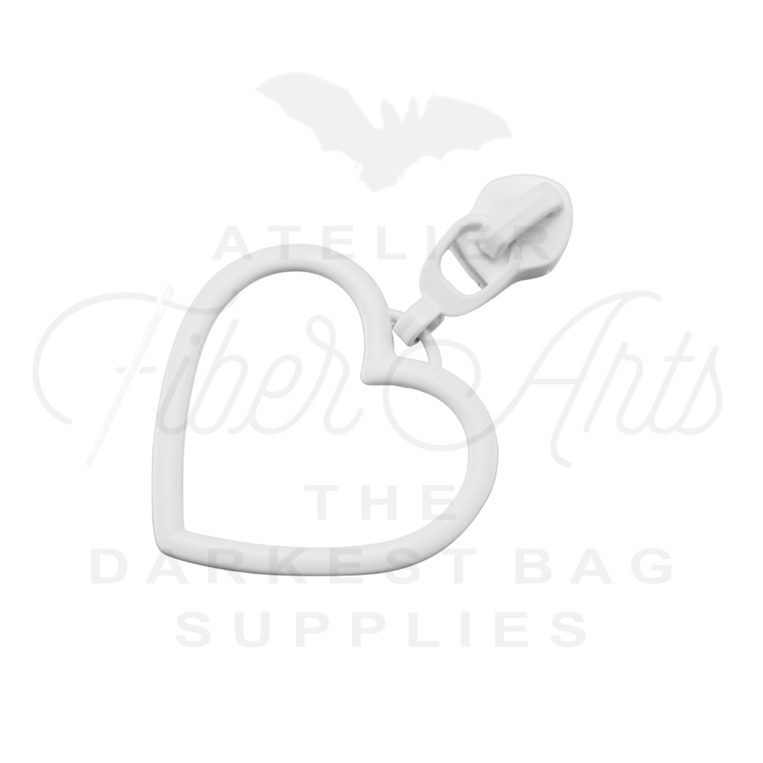 #5 Large Heart Zipper Pulls in White