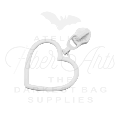 #5 Large Heart Zipper Pulls in White