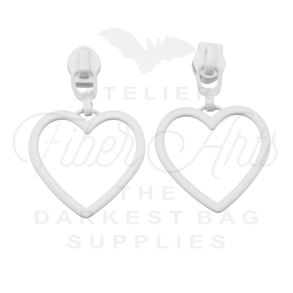 #5 Large Heart Zipper Pulls in White