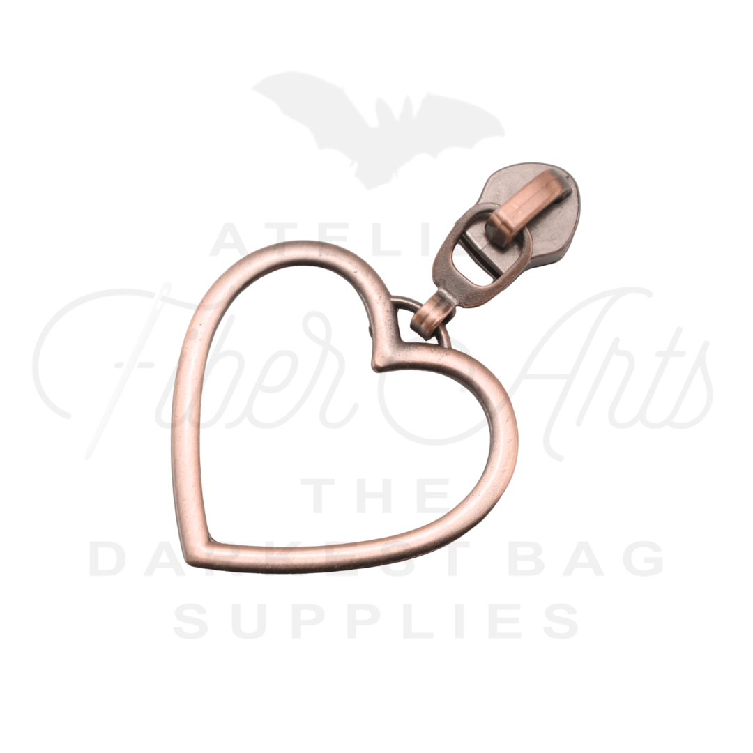 #5 Large Heart Zipper Pulls in Copper at Atelier Fiber Arts