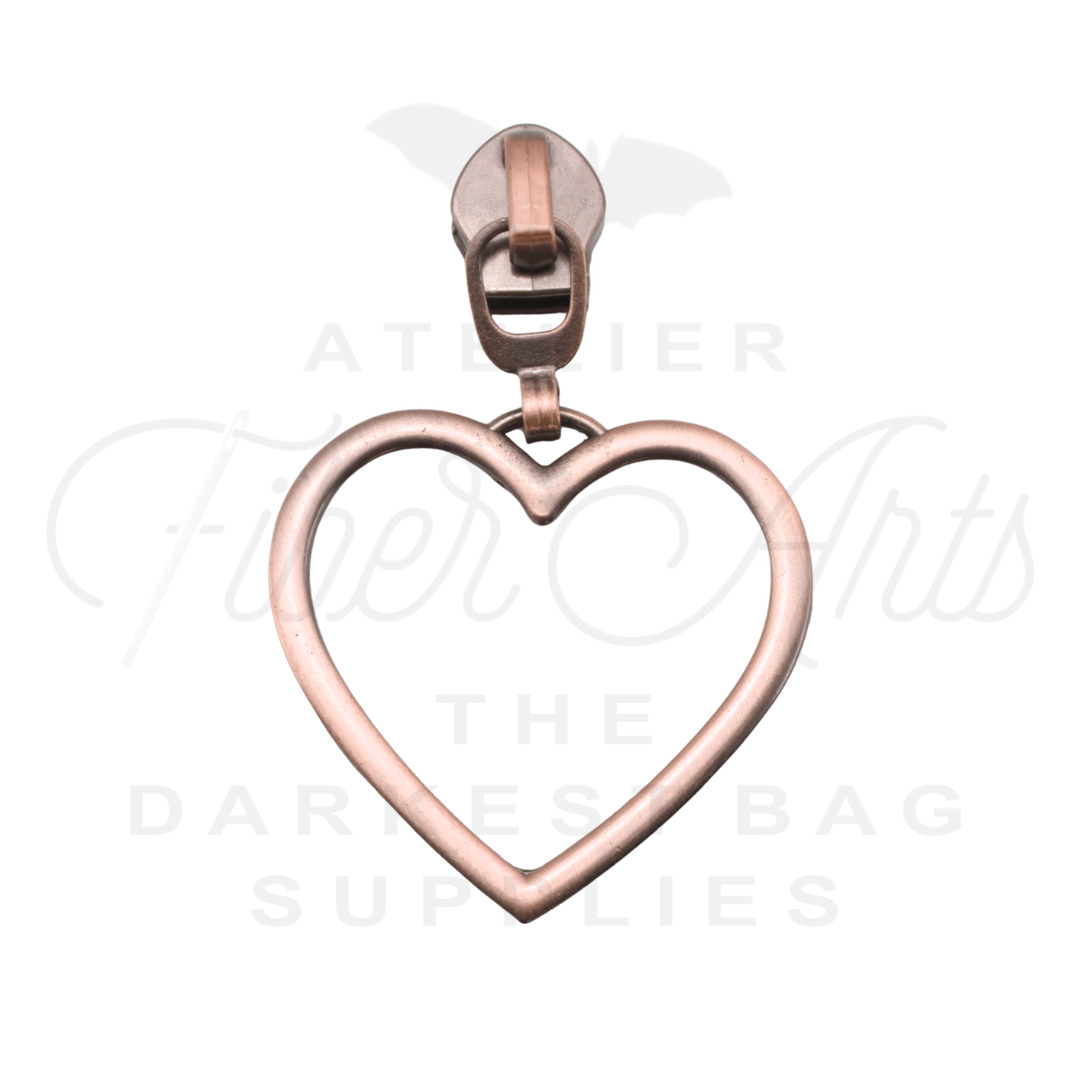 #5 Large Heart Zipper Pulls in Copper at Atelier Fiber Arts