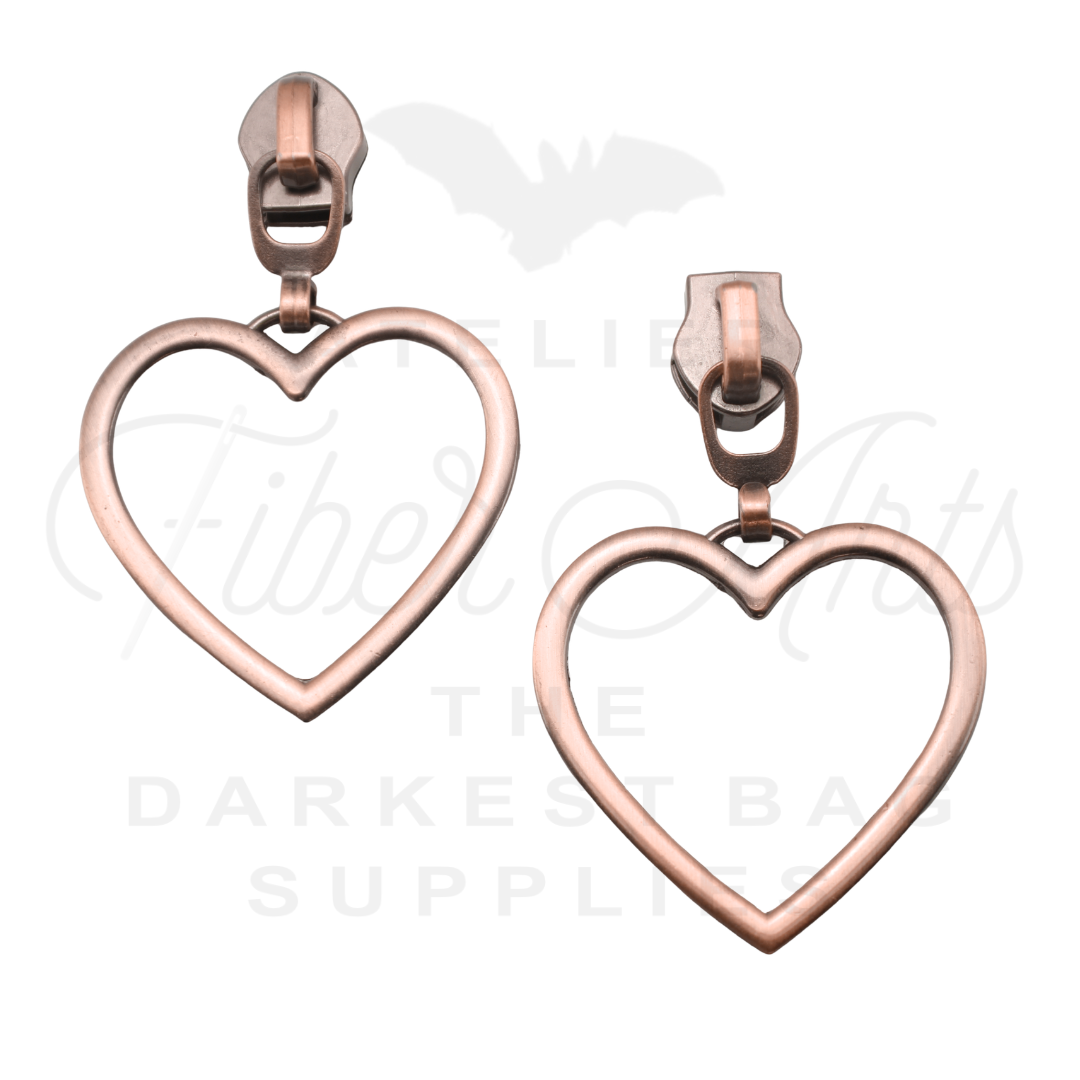 #5 Large Heart Zipper Pulls in Copper at Atelier Fiber Arts
