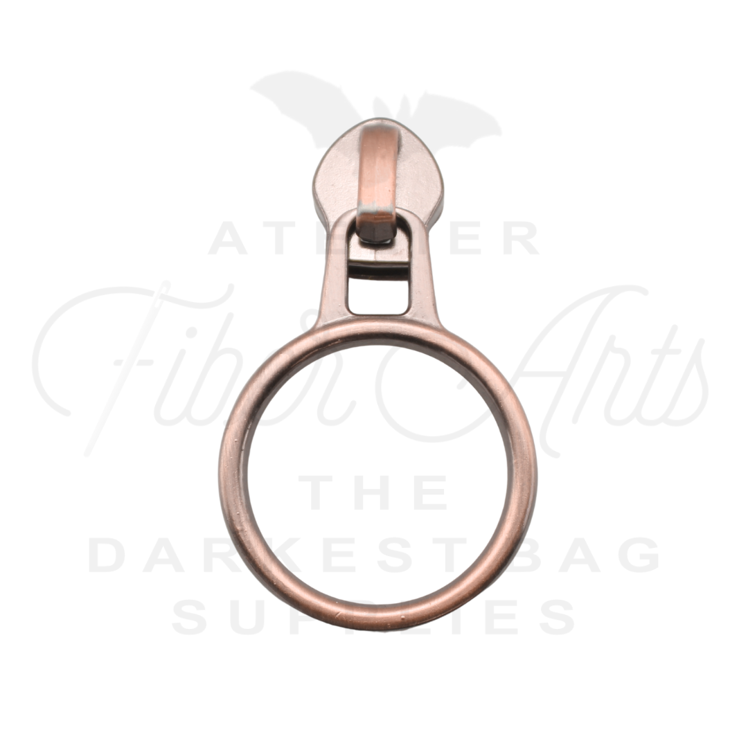 #5 Large Ring Zipper Pulls in Copper at Atelier Fiber Arts