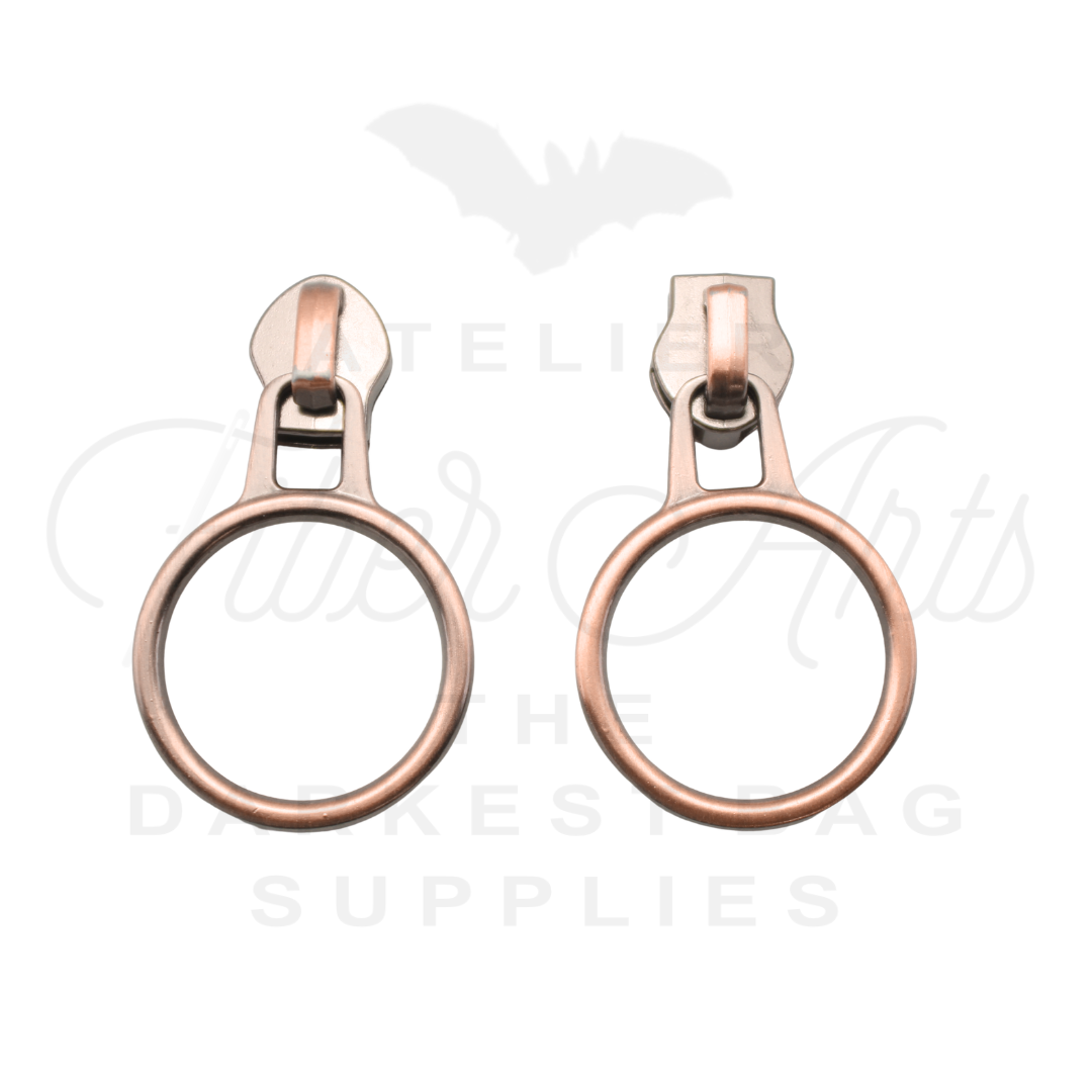#5 Large Ring Zipper Pulls in Copper at Atelier Fiber Arts