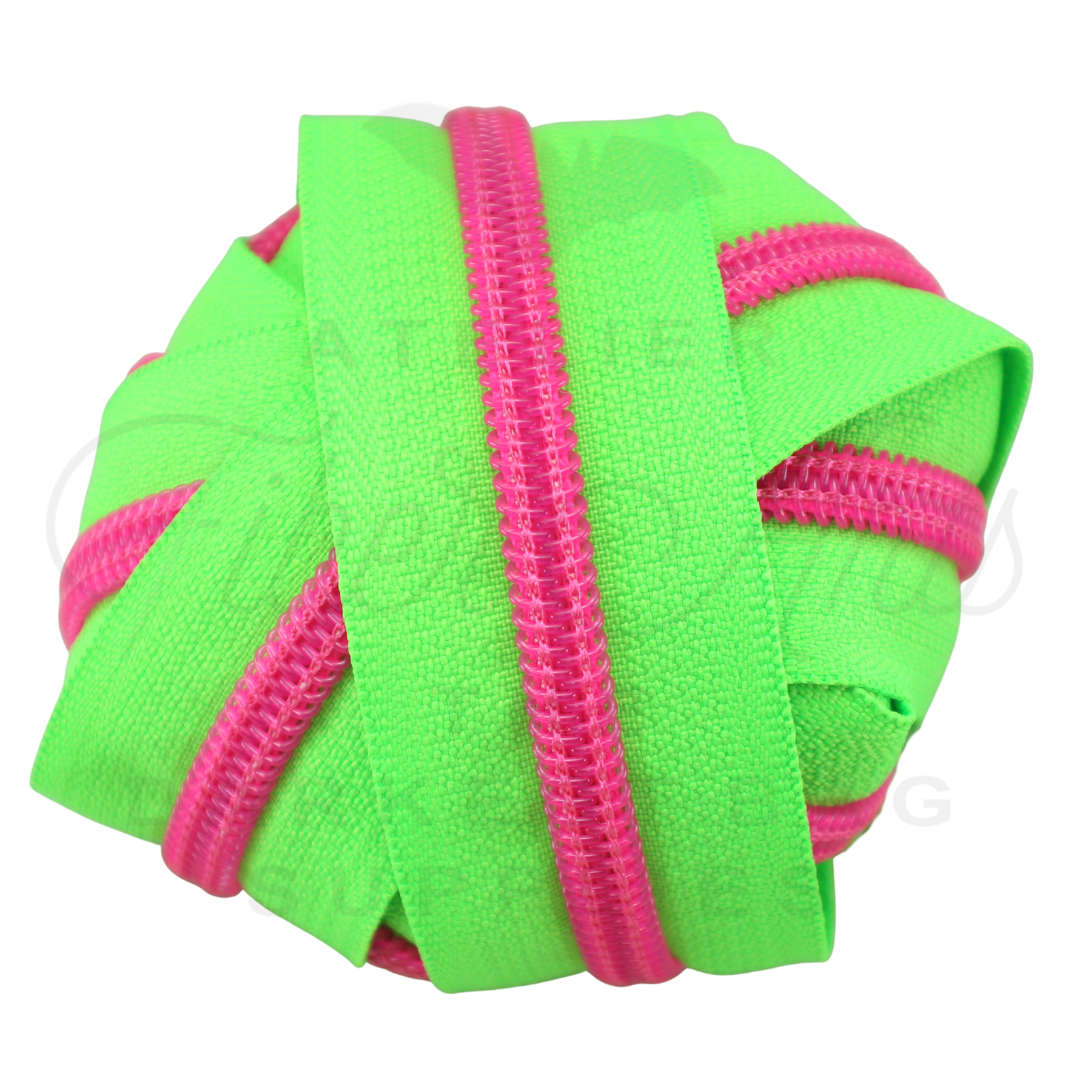 #5 Zipper - Lime Green - Hot Pink Teeth at Atelier Fiber Arts