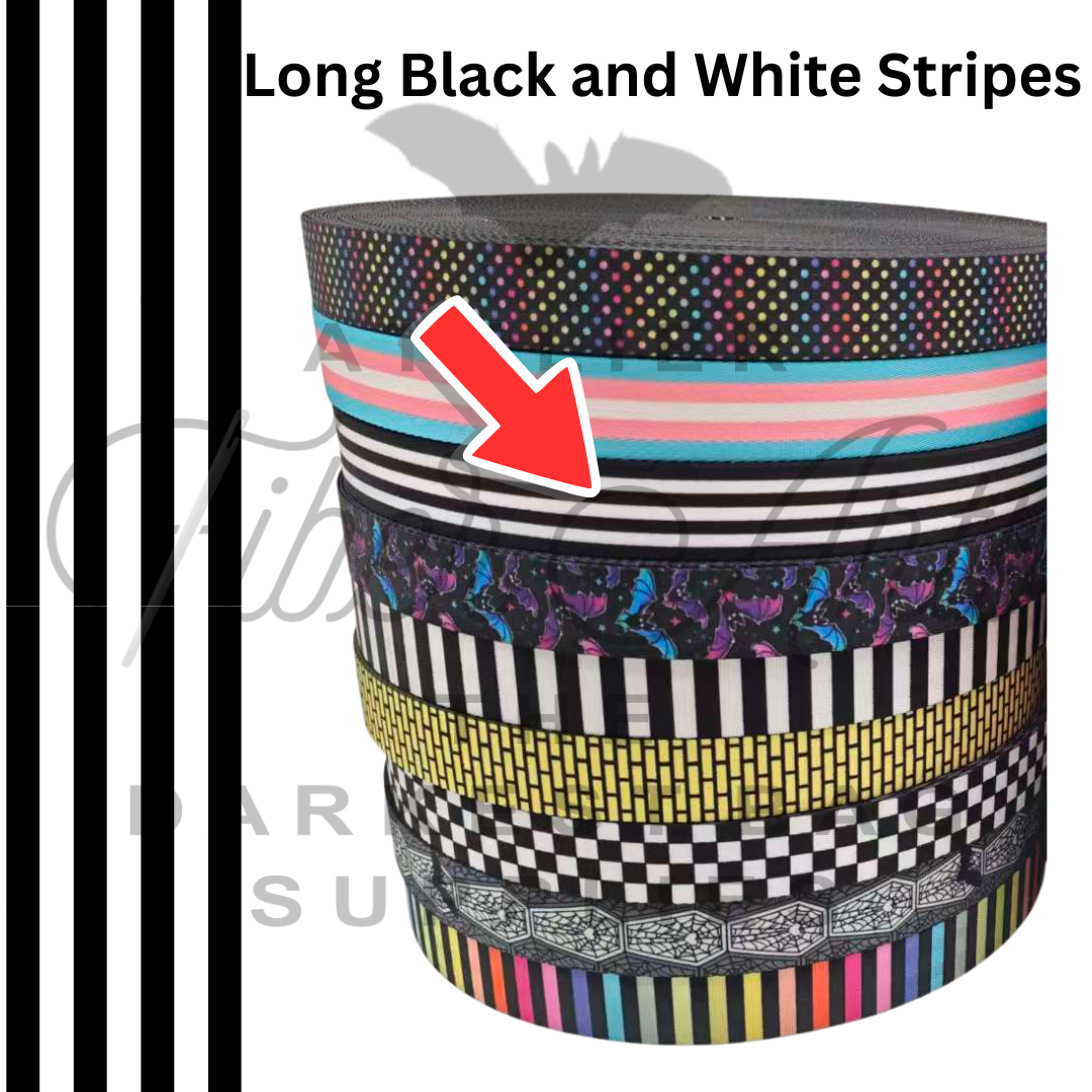 PRE-SALE Webbing - Long Black and White Stripes - 25mm (1in) sold by the meter at Atelier Fiber Arts