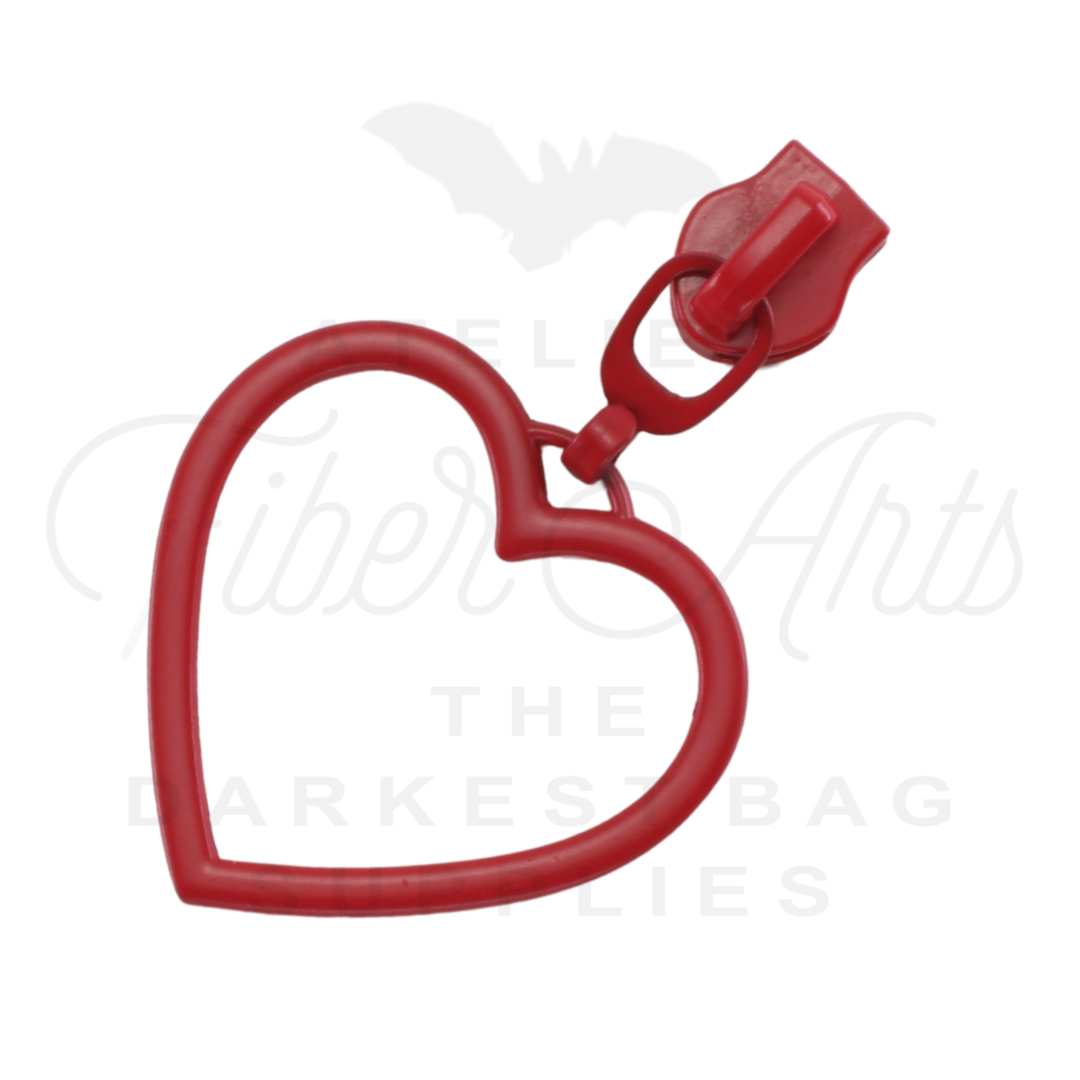 #5 Large Heart Zipper Pulls in Matte Red at Atelier Fiber Arts