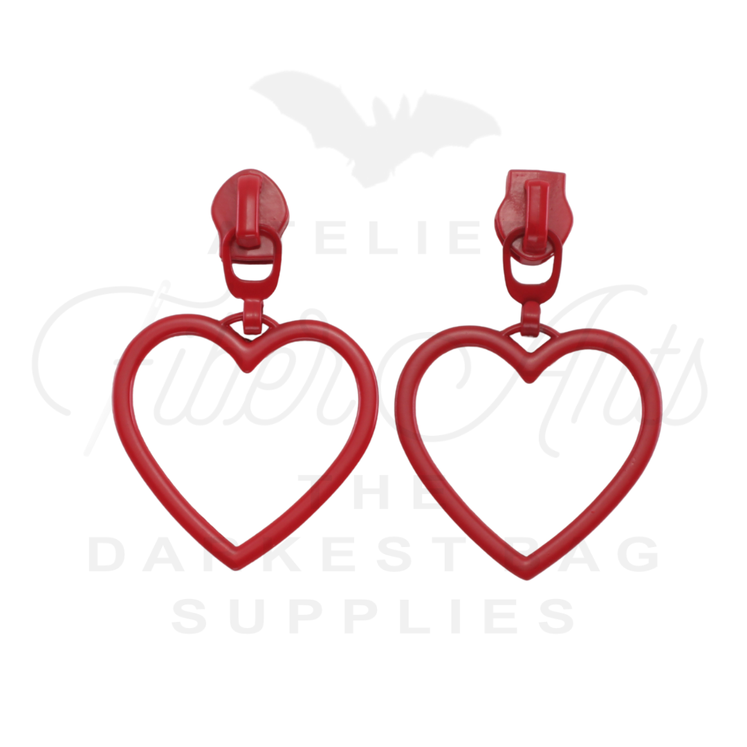#5 Large Heart Zipper Pulls in Matte Red at Atelier Fiber Arts