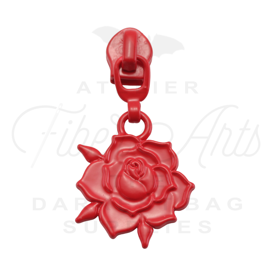 #5 Rose Bloom Zipper Pulls in Matte Red at Atelier Fiber Arts