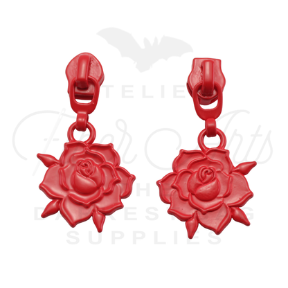 #5 Rose Bloom Zipper Pulls in Matte Red at Atelier Fiber Arts