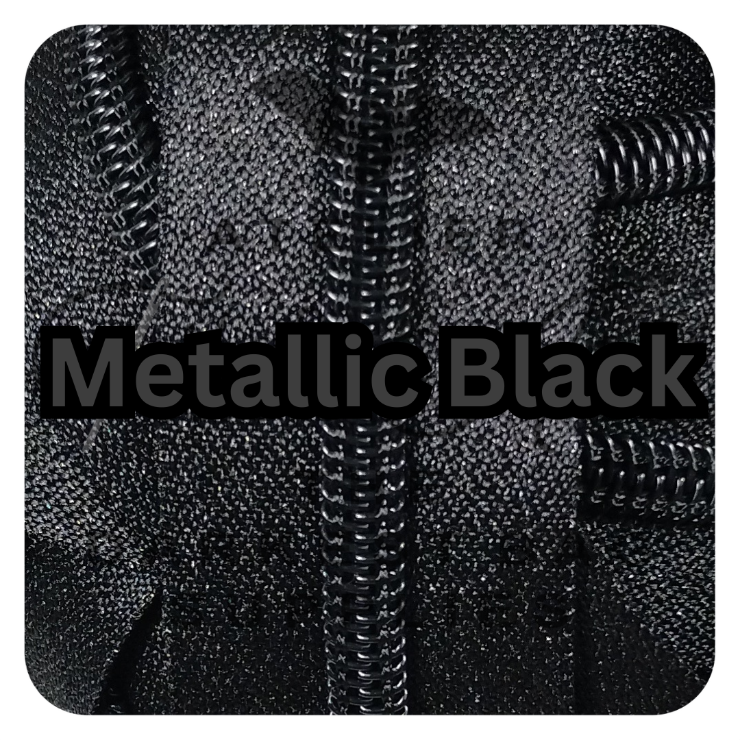 #5 Zipper - Black - Black Teeth - Metallic Silk at Atelier Fiber Arts