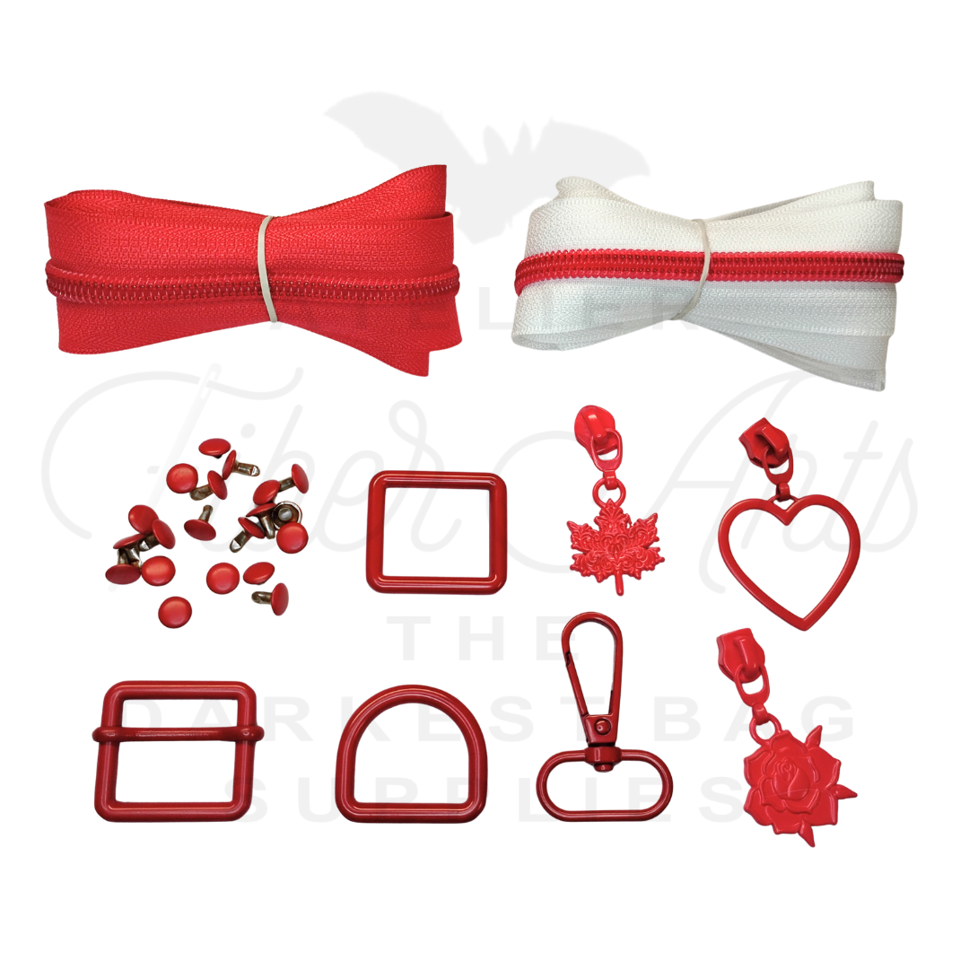 #5 Rose Bloom Zipper Pulls in Matte Red at Atelier Fiber Arts