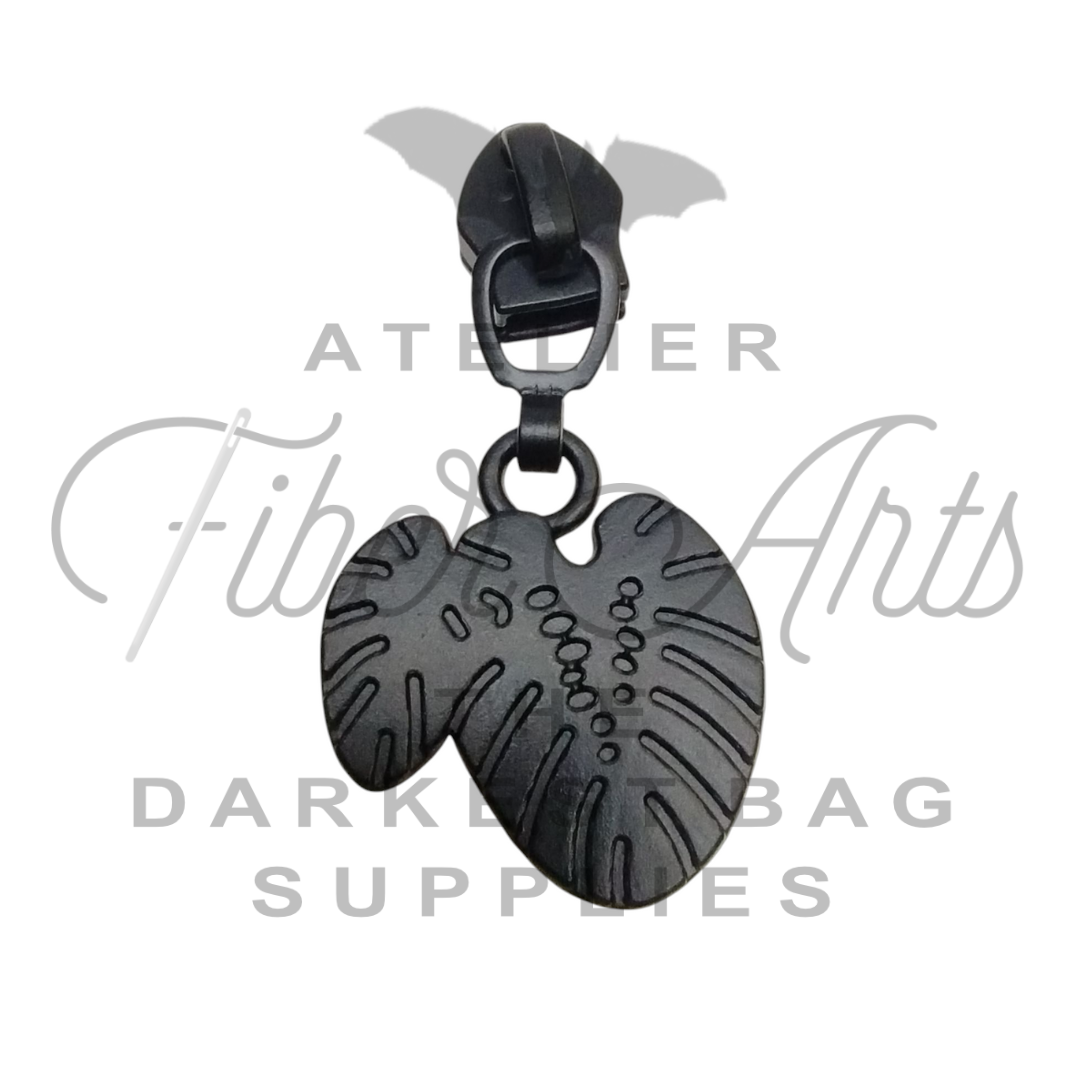 #5 Tropical Leaves Zipper Pulls in Matte Black at Atelier Fiber Arts
