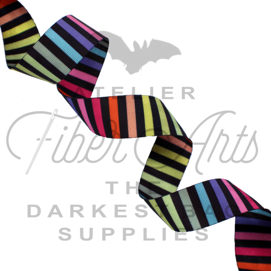 Webbing - Multicolour Stripes - 25mm (1in) sold by the meter at Atelier Fiber Arts