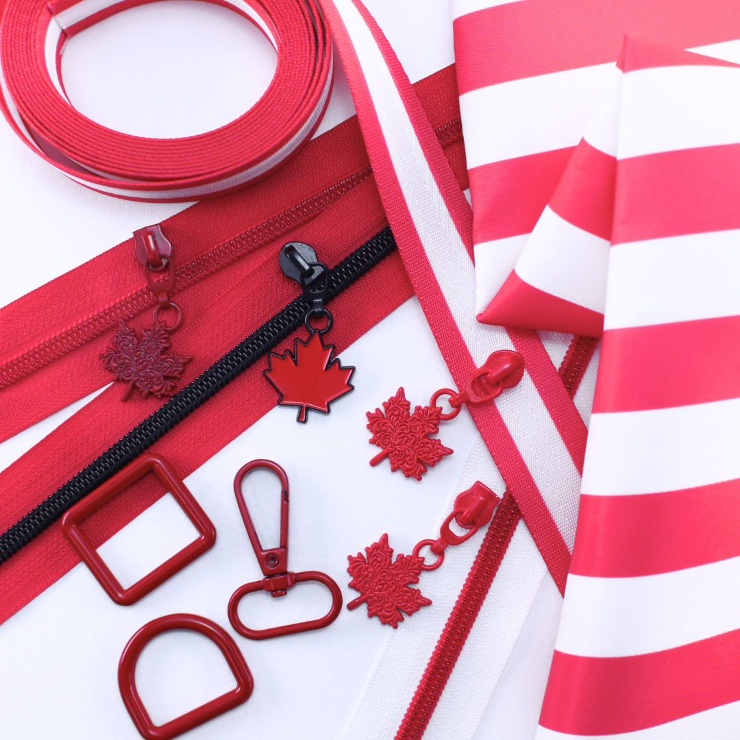 #5 Ornate Maple Leaf Zipper Pulls in Pure Red at Atelier Fiber Arts