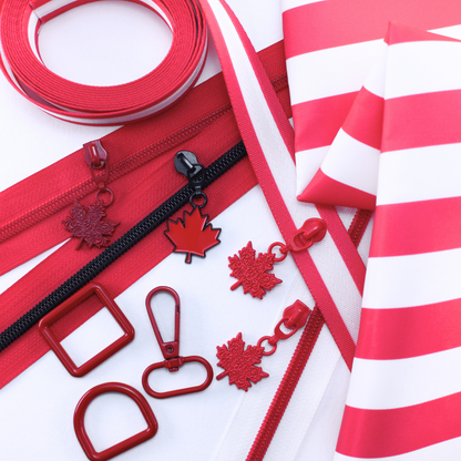 #5 Ornate Maple Leaf Zipper Pulls in Pure Red at Atelier Fiber Arts