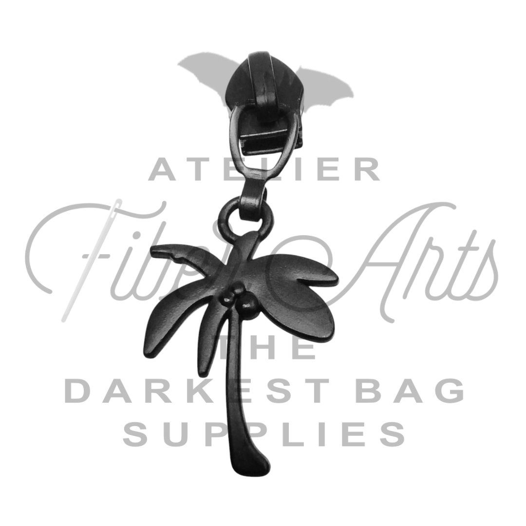 #5 Palm Tree Zipper Pulls in Matte Black at Atelier Fiber Arts
