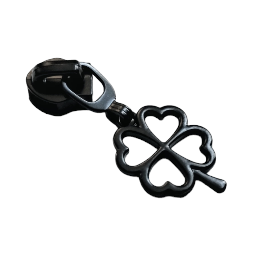 #5 Four Heart Clover Zipper Pulls in Matte Black at Atelier Fiber Arts