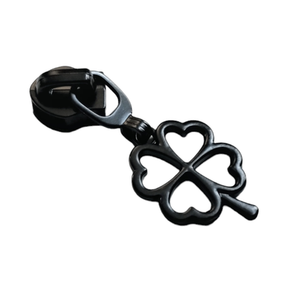 #5 Four Heart Clover Zipper Pulls in Matte Black at Atelier Fiber Arts