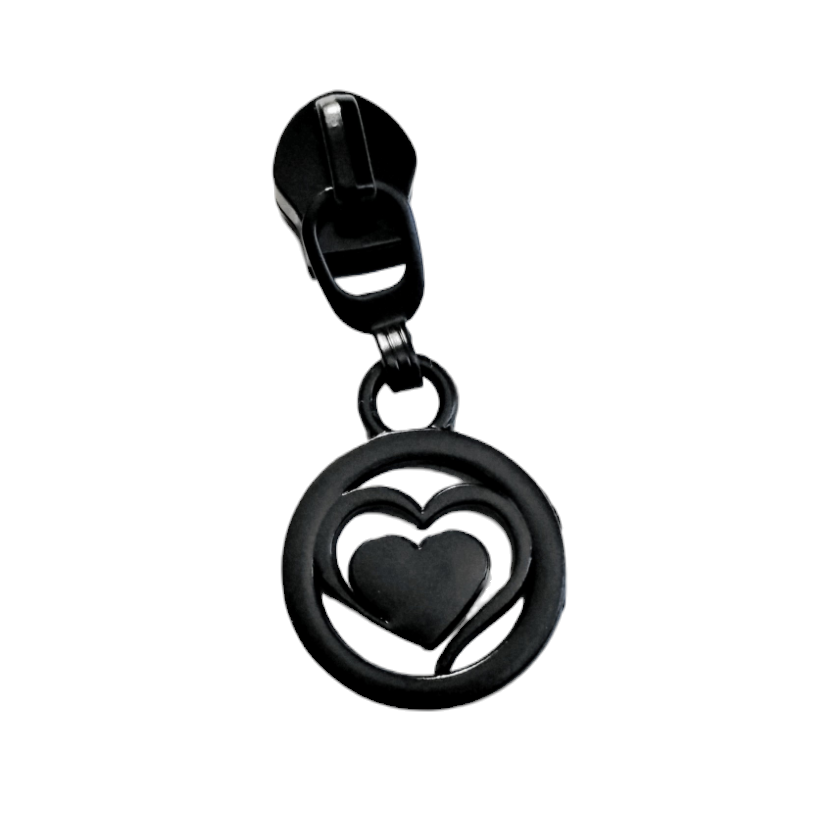 #5 Heart Within a Heart Nylon Zipper Pulls - 3pcs Atelier Fiber Arts