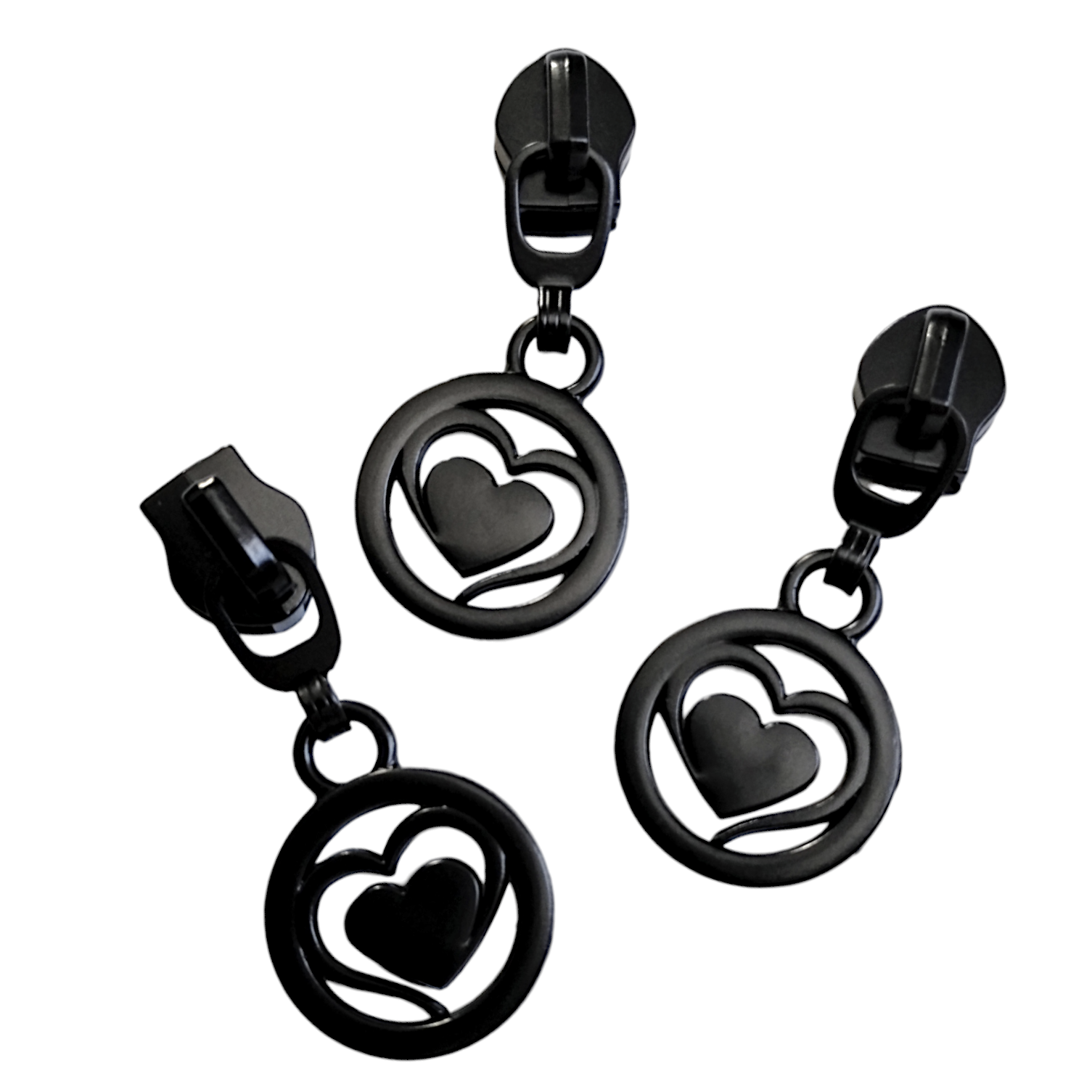 #5 Heart Within a Heart Zipper Pulls in Matte Black at Atelier Fiber Arts