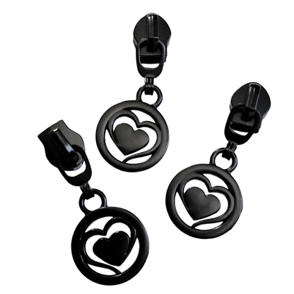 #5 Heart Within a Heart Zipper Pulls in Matte Black at Atelier Fiber Arts