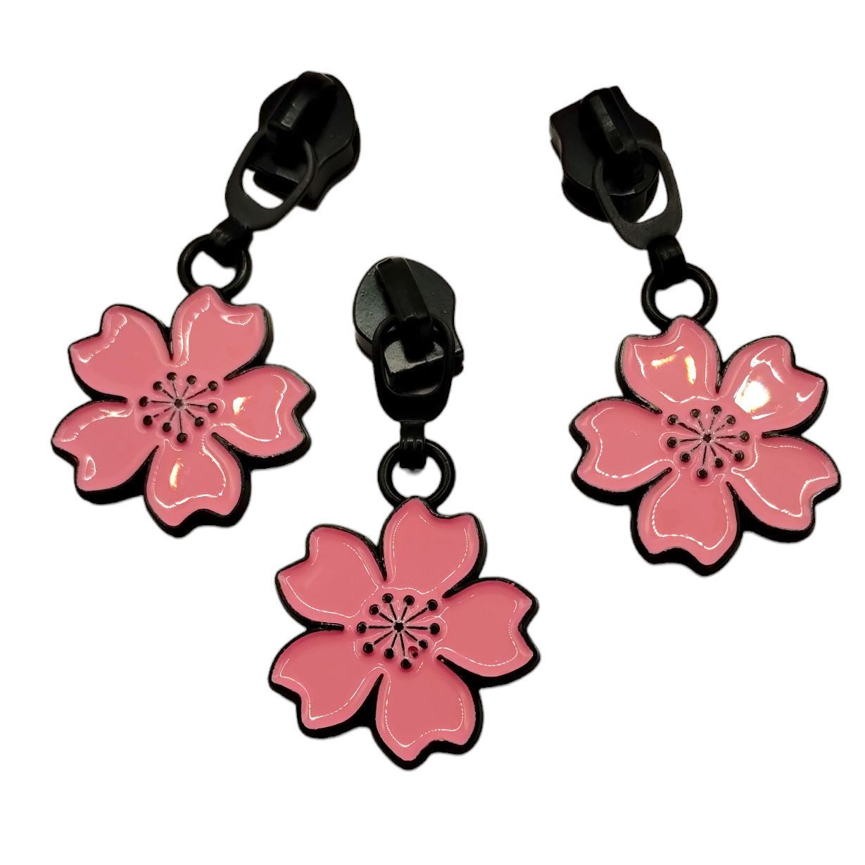 #5 Pink Enamel Cherry Blossoms Nylon Zipper Pulls - 3pcs Atelier Fiber Arts
