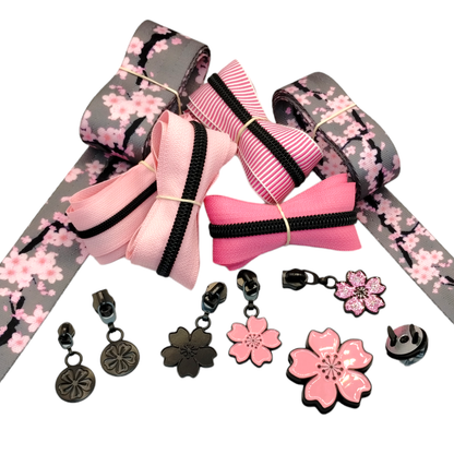 #5 Pink Enamel Cherry Blossoms Nylon Zipper Pulls - 3pcs Atelier Fiber Arts
