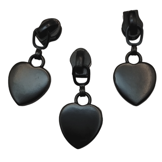#3 Dark Heart Nylon Zipper Pulls in Matte Black - 3pcs Atelier Fiber Arts