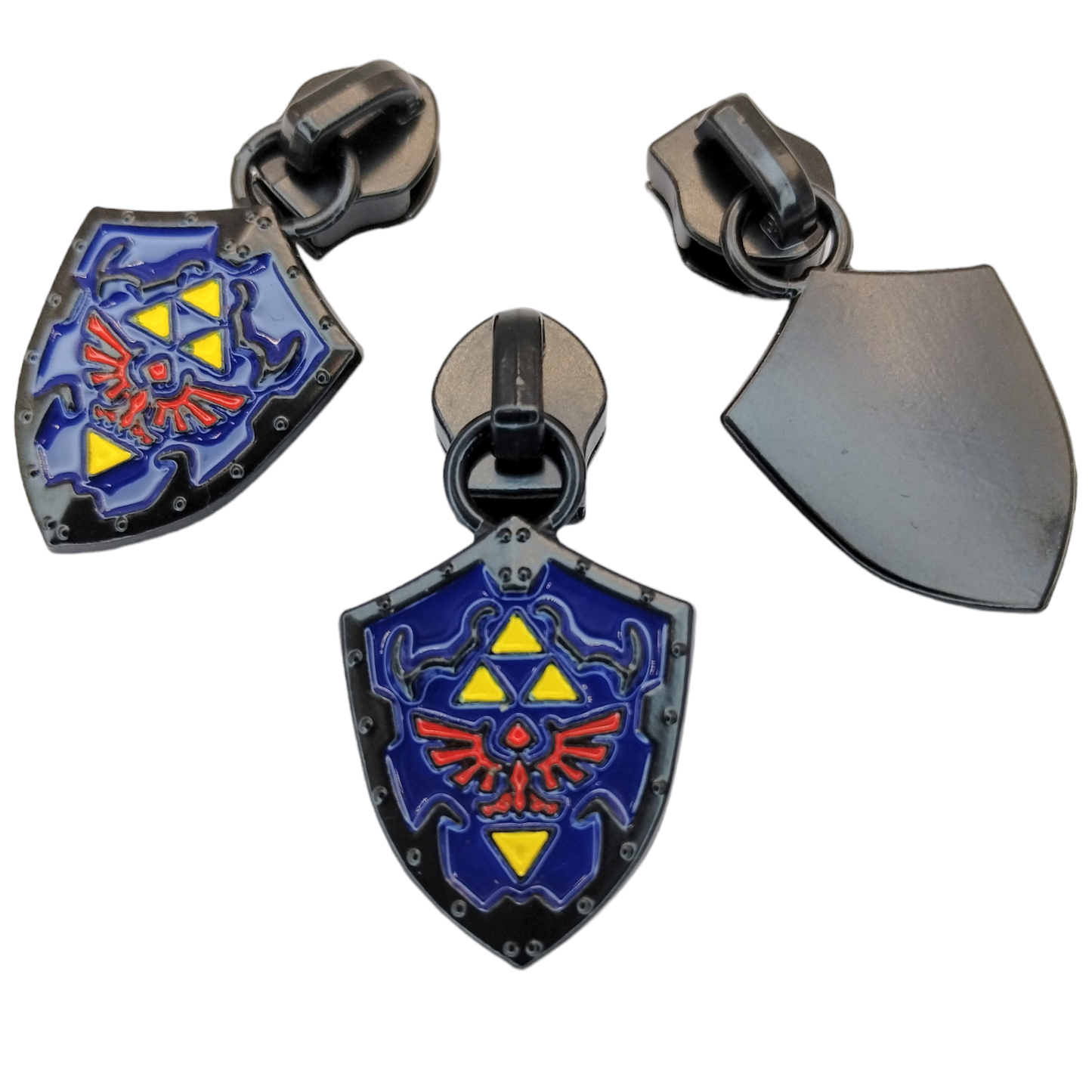 #5 Time Hero's Shield with Enamel Nylon Zipper Pulls - 3pcs Atelier Fiber Arts