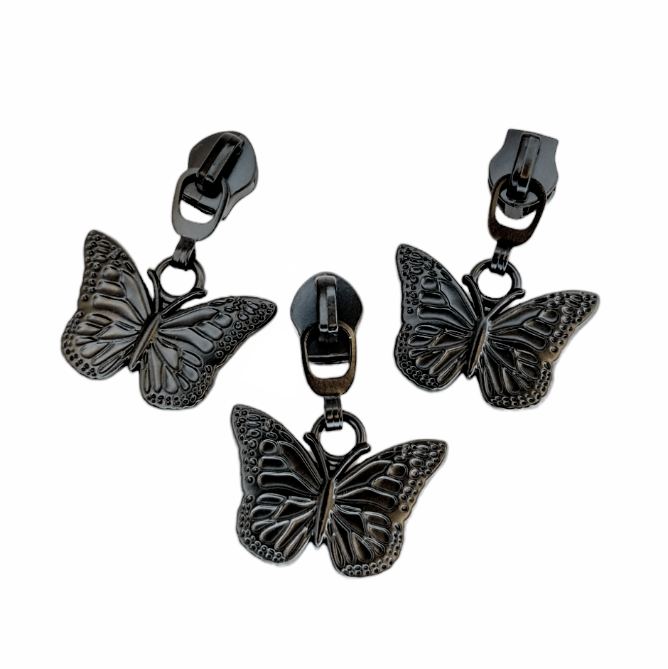 COMING SOON #5 Butterfly Zipper Pulls in Matte Black at Atelier Fiber Arts
