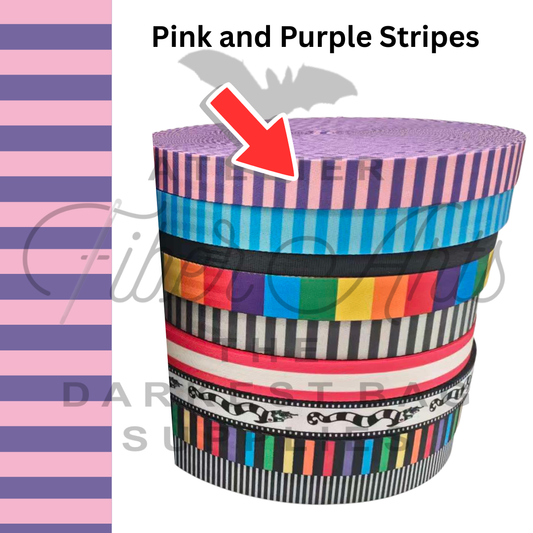PRE-SALE Webbing - Pink and Purple Stripes - 25mm (1in) sold by the meter at Atelier Fiber Arts