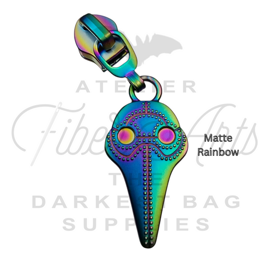 #5 Plague Doc Zipper Pulls in Matte Rainbow at Atelier Fiber Arts