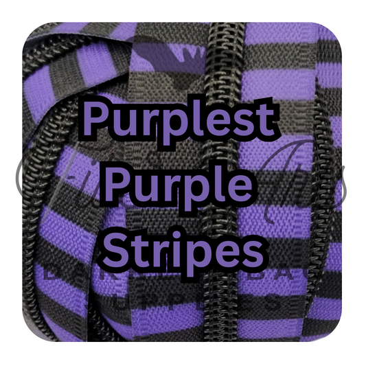 #5 Zipper - Purplest Purple + Black Stripes - by the meter - Black Teeth at Atelier Fiber Arts