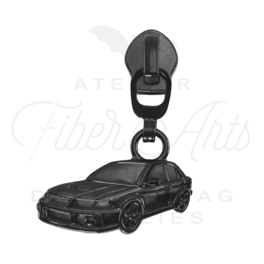 #5 Race Car Zipper Pulls in Matte Black at Atelier Fiber Arts