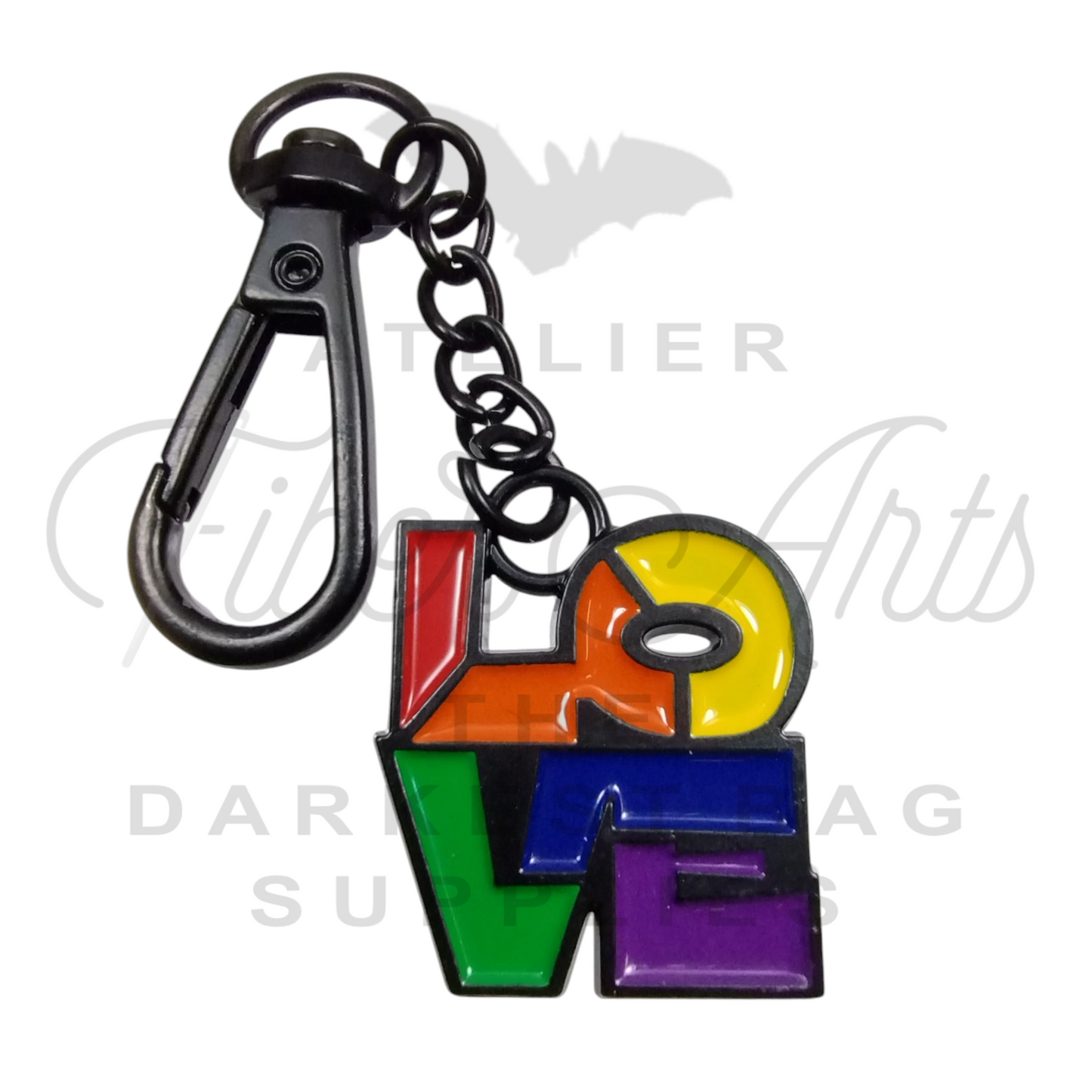Rainbow Love Keychain/Charm in Matte Black and Rainbow Enamel at Atelier Fiber Arts