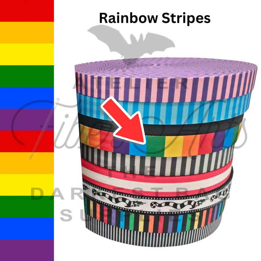 PRE-SALE Webbing - Rainbow Stripes - 25mm (1in) sold by the meter at Atelier Fiber Arts