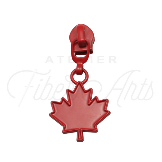 #5 Maple Leaf Zipper Pulls in Pure Matte Red and Enamel at Atelier Fiber Arts