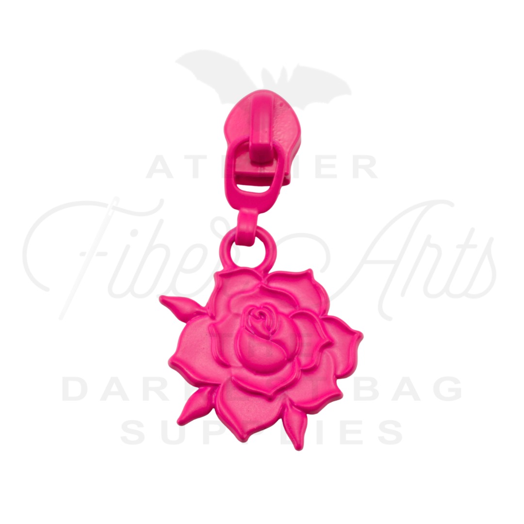 #5 Rose Bloom Zipper Pulls in HOT PINK
